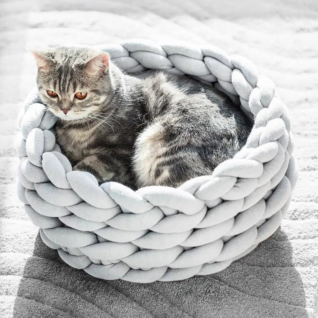 panier chat laine gris clair