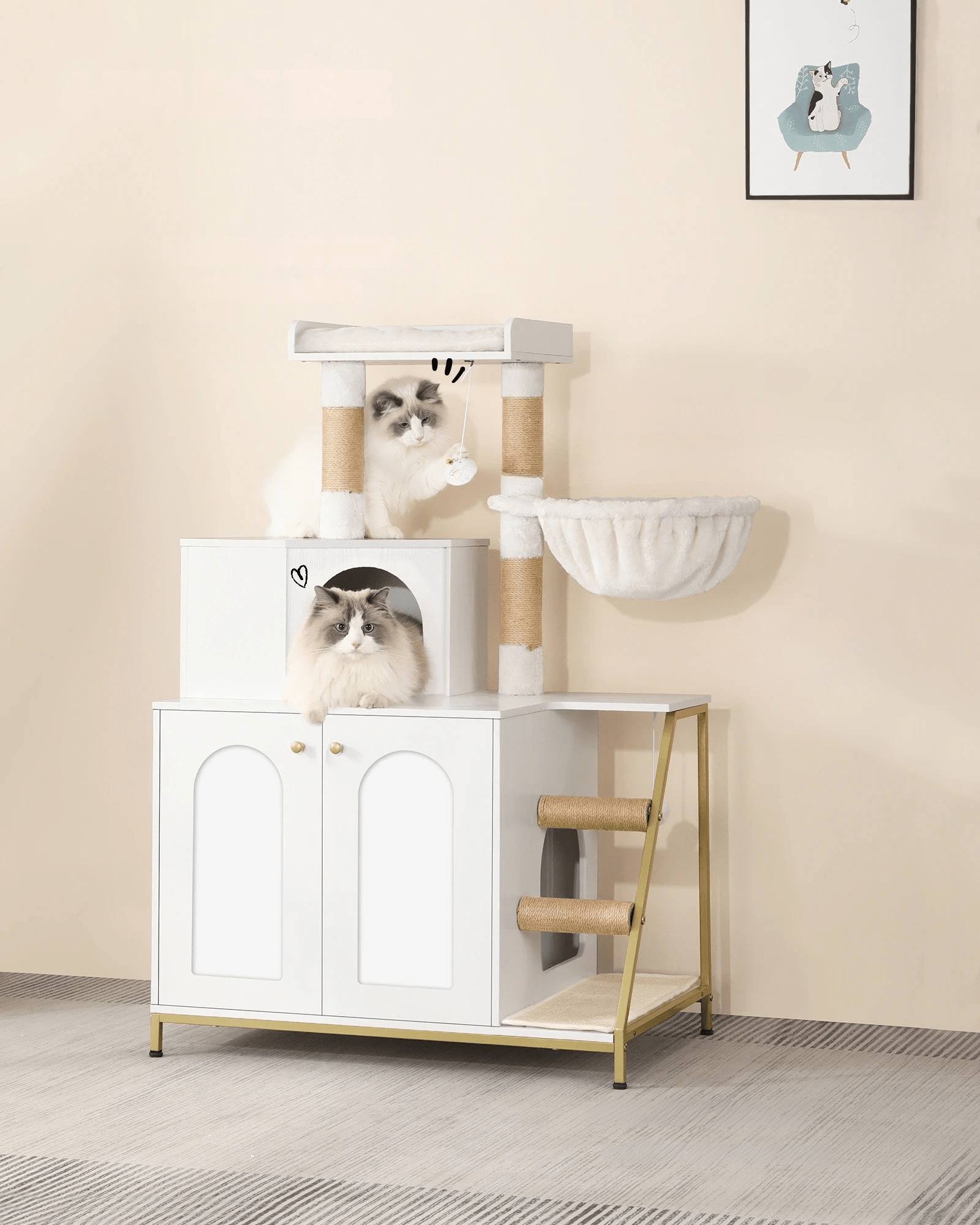 Arbre a chat bois deux chats s'amusent