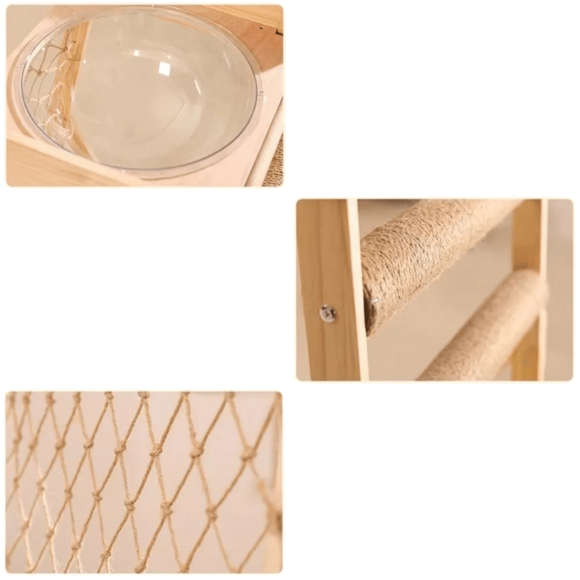 arbre à chat bois détails soucoupe en plastique grattoir corde