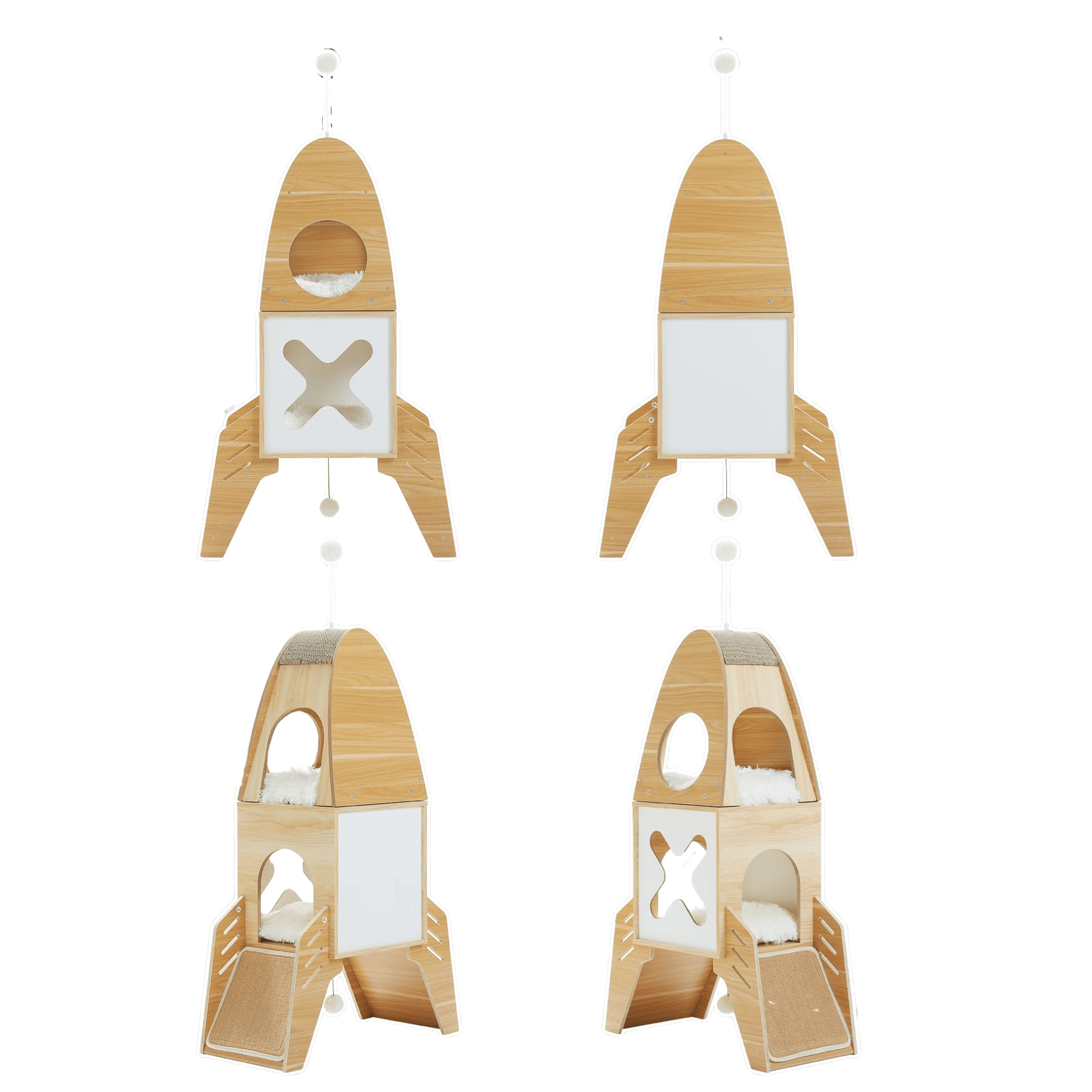 Arbre a chat bois fusée vue 360 degrés