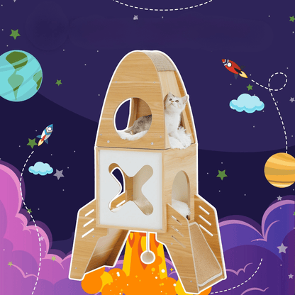 Arbre a chat bois fusée décollage univers fictif