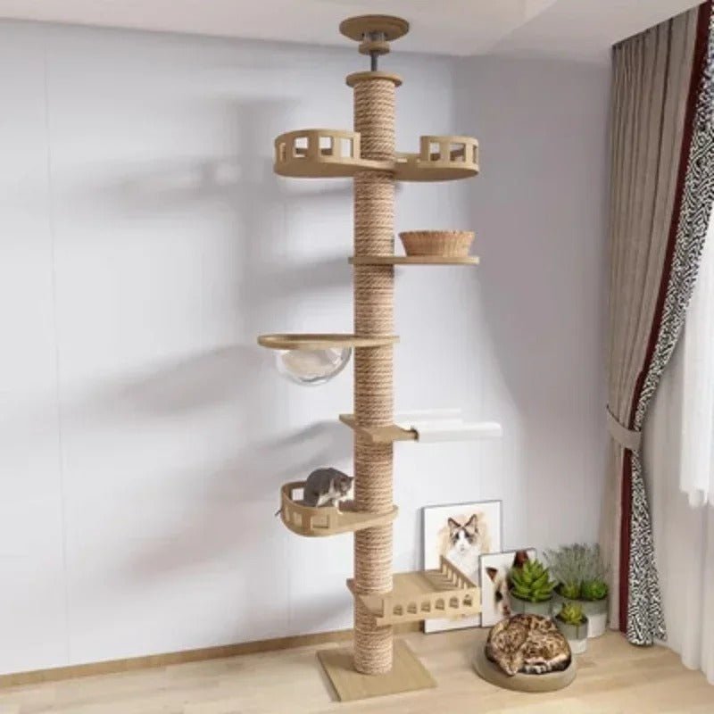 arbre a chat main coon en bois variante trois hamac transparent hamac flanelle panier