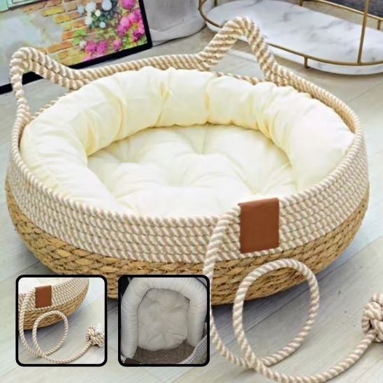 lit pour chat tressé coussin blanc forme chat zoom coussin et tressage