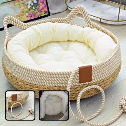lit pour chat tressé coussin blanc forme chat zoom coussin et tressage