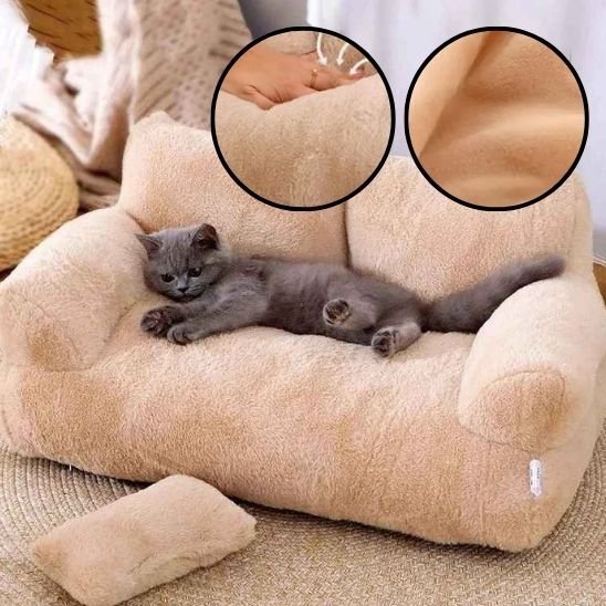 Panier pour chat brun chaton couché couture et moelleux