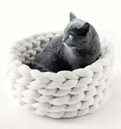 panier chat laine blanc