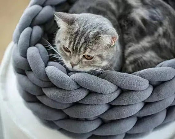 panier chat laine gris fonce chat couche