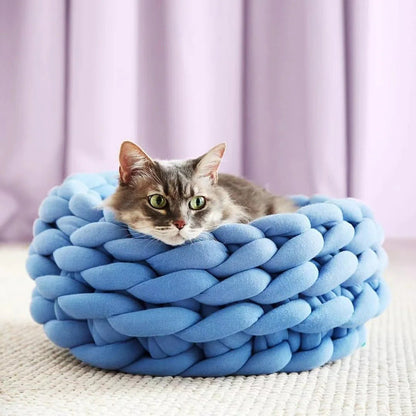 panier chat laine bleu chat couche