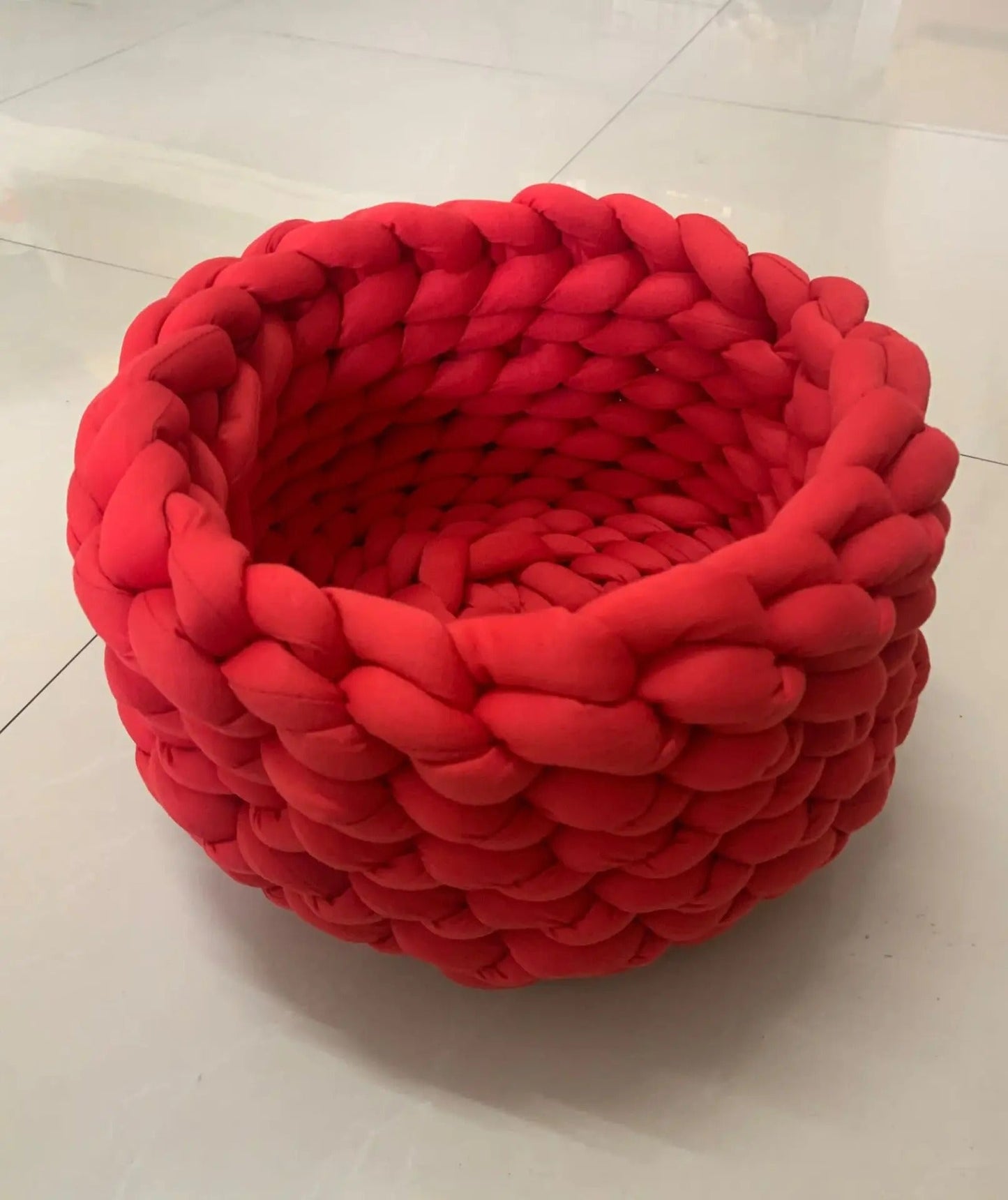 panier chat laine rouge