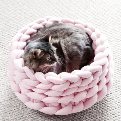 panier chat laine rose
