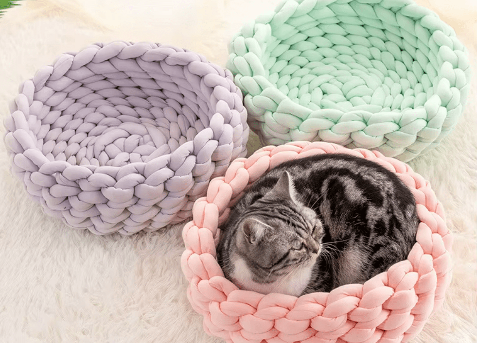 panier chat laine trois couleurs