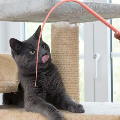 jouet pour chat baton queue de rat rose chat joue sur arbre a chat