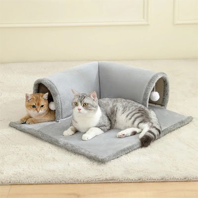 tunnel pour chat gris tapis deux chats couches